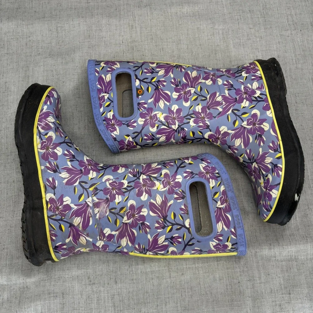 Bogs Rain Boots Girls Purple Magnolia Pull On Waterproof Youth Size 3